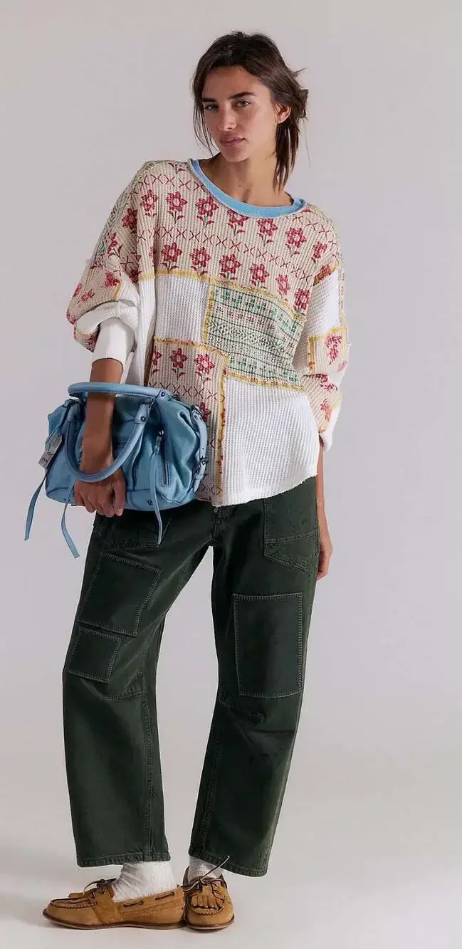 Free People We The Free Wildflower Thermal Patchwork Top Size X-small NWT - Picture 2 of 3